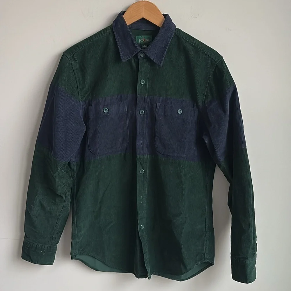 J.Crew Men's Midweight Corduroy Workshirt Green Blue Colorblock Size SMALL